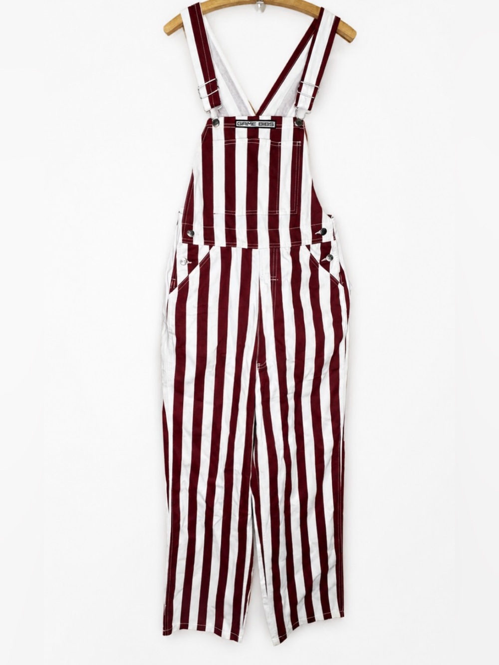 Game Bibs Overalls Size Small Maroon White Striped College NEW Roanoke College